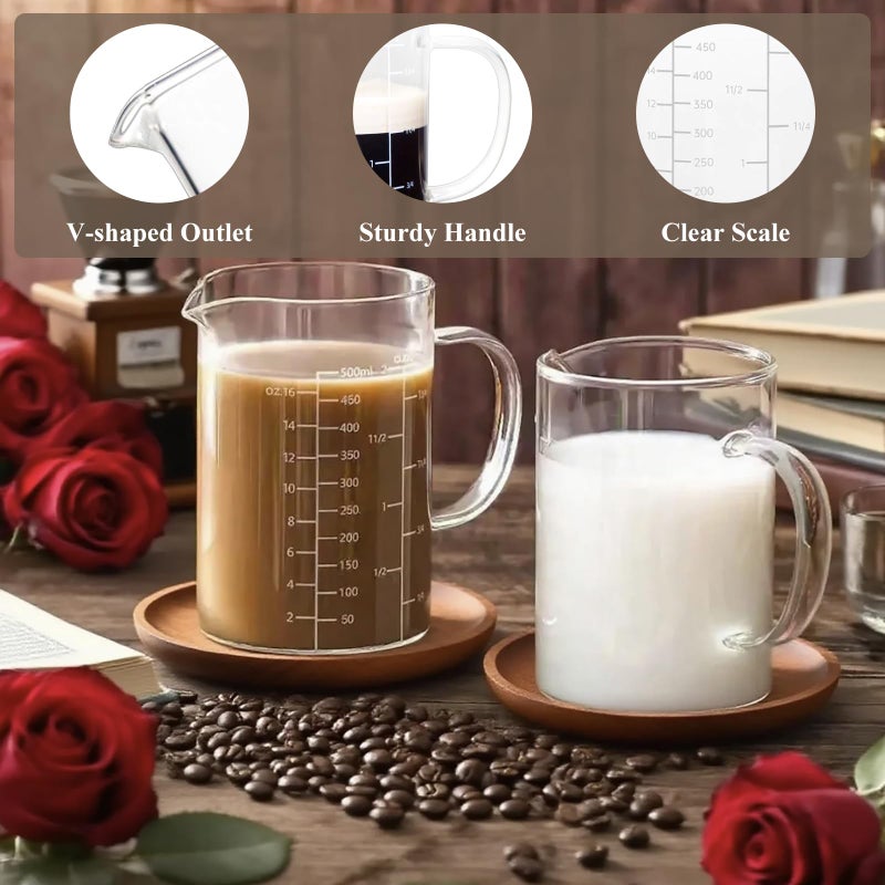 Casavibe Glass Measuring Cup with Handle, 500 ML High Borosilicate Glass Three Scales (OZ, Cup, ML/CC) easuring Beaker for Kitchen or Restaurant, V-Shaped Spout Glass Measuring Beaker, Easy To Read - Image 3