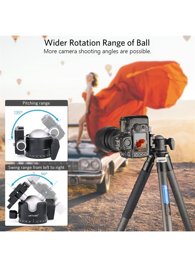 ARTCISE 46mm Low Profile Tripod Head with 3 Screw Adapter 3/8 to 1/4 Professional Aluminium 360 Rotating Panoramic Ball Head Max Loading 44lbs/20kg - Image 2