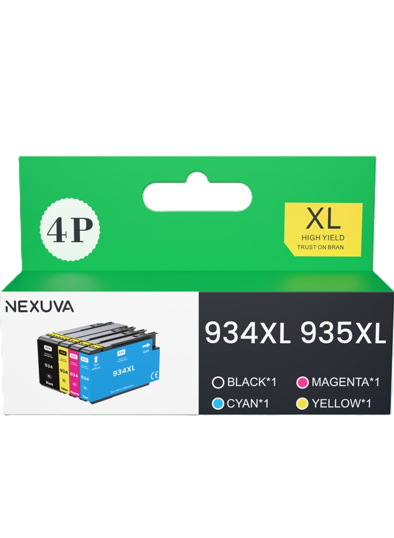 مجموعة خراطيش حبر متوافقة من Nexuva Ink 934 935 934XL 935XL لطابعات HP Officejet Pro 6220 6812 6815 6820 وOfficejet Pro 6230 6830 6835 (أسود، سماوي، أرجواني، أصفر) - Image 1