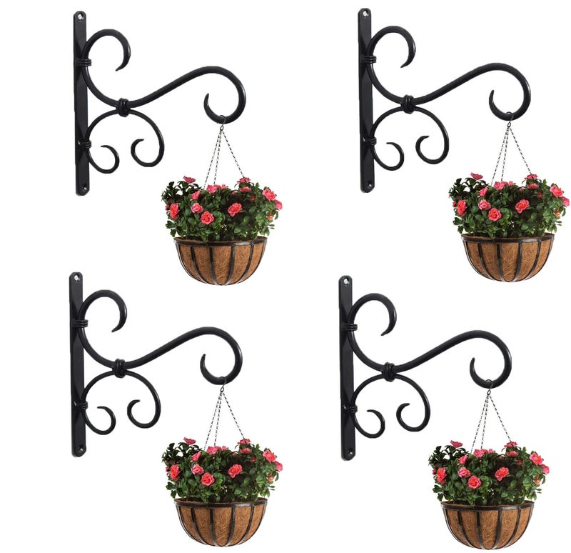 Woodiva Decorative Wall Shelf Brackets – Heavy-Duty Metal Wall Mounts for Shelves, Hanging Plants, Lanterns & Curtain Rods – Rustic Bronze Scroll Design, Indoor & Outdoor Use (Black, Pack of 4) - Image 2