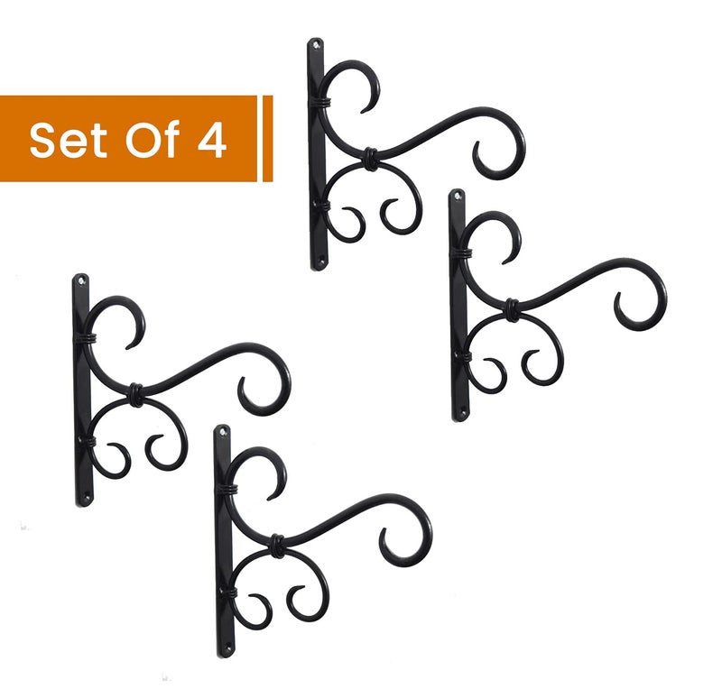 Woodiva Decorative Wall Shelf Brackets – Heavy-Duty Metal Wall Mounts for Shelves, Hanging Plants, Lanterns & Curtain Rods – Rustic Bronze Scroll Design, Indoor & Outdoor Use (Black, Pack of 4) - Image 4