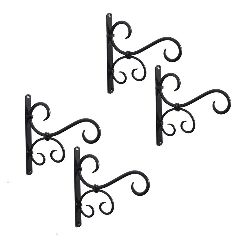 Woodiva Decorative Wall Shelf Brackets – Heavy-Duty Metal Wall Mounts for Shelves, Hanging Plants, Lanterns & Curtain Rods – Rustic Bronze Scroll Design, Indoor & Outdoor Use (Black, Pack of 4) - Image 1