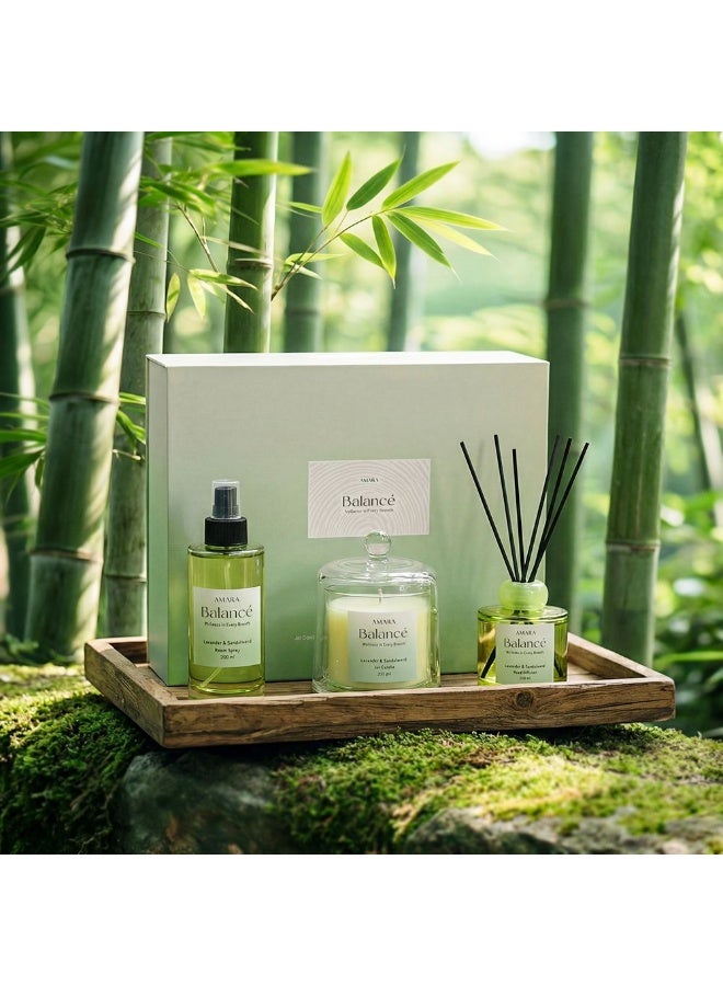 Amara Balance Lavender Sandalwood Gift Set Candle Spray Diffuser Set - Image 1
