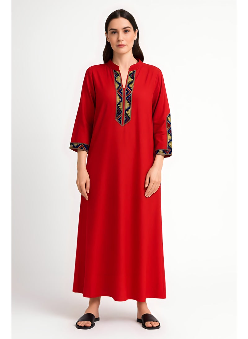 Women's red linen jalabiya