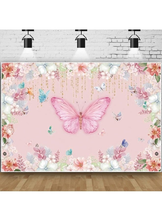Renaiss 6X4Ft Butterfly Backdrop For Photography Pink Butterfly Colorful Flowers Blossom Background Princess Birthday Party Banner Photo Booth Props Vinyl Photoshoot Backdrop - Image 2