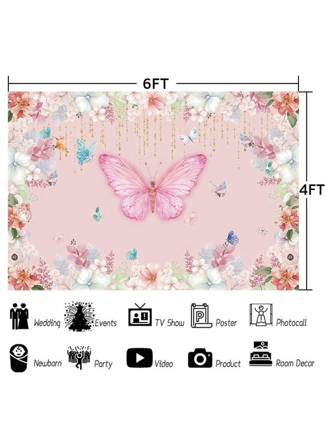 Renaiss 6X4Ft Butterfly Backdrop For Photography Pink Butterfly Colorful Flowers Blossom Background Princess Birthday Party Banner Photo Booth Props Vinyl Photoshoot Backdrop - Image 4
