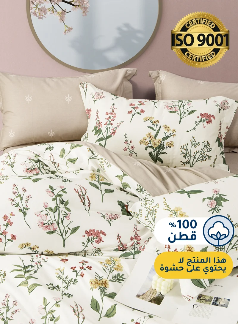 سيد المنسوجات المنزلية طقم غطاء لحاف قطن مزهر من ماستر هوم، يناسب سرير بحجم كوين 160 × 200 سم، مصنوع من قطن بجودة 200 خيط في البوصة، طقم من 4 قطع بسحاب وإغلاق بأربطة الزوايا