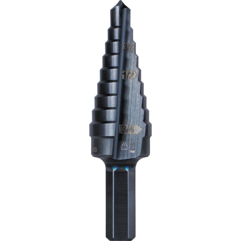 Klein Tools KTSB03 Step Drill Bit Double Fluted 3 14 to 34Inch with EasytoRead Markings and Targets 38Inch Hex Shank - Image 2