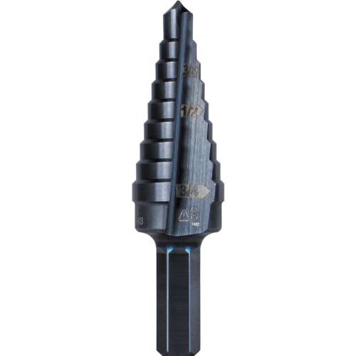 Klein Tools KTSB03 Step Drill Bit Double Fluted 3 14 to 34Inch with EasytoRead Markings and Targets 38Inch Hex Shank - Image 1