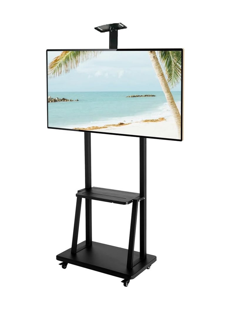 Original Techzere Adjustable Height Movable Metal TV Trolley Stand with Wheels for 32”-75” TVs – Black - Image 1