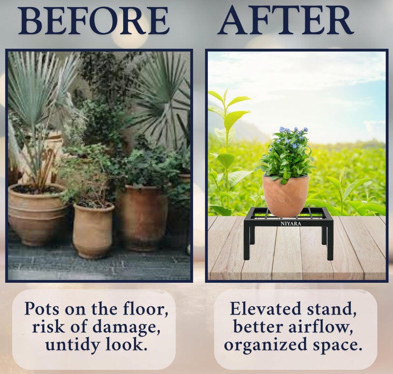 Niyara || Metal Planter Stand || Plant Stand for Pots|| Outdoor Plant Stand (Square Grid stand set of 4) - Image 3