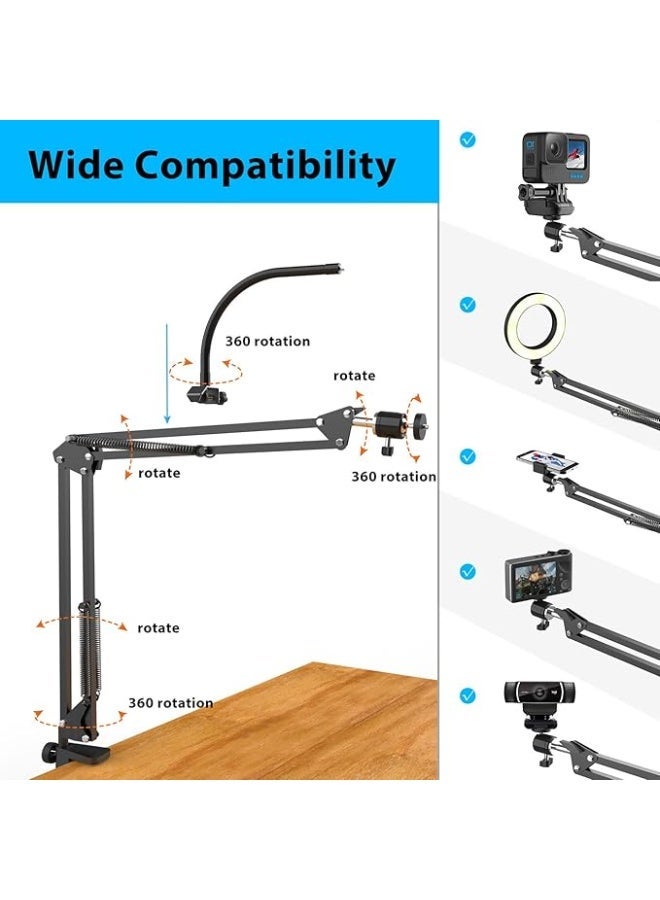 Overhead Camera Mount with Ring Light, Flexible Articulating Phone Arm Stand Compatible with iPhone - Image 3