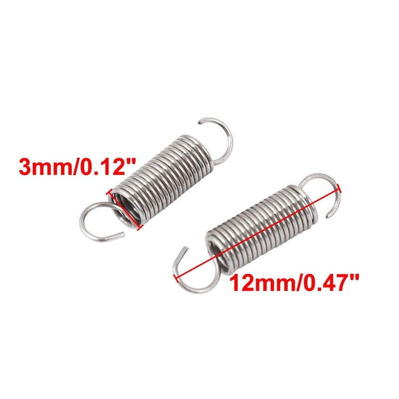 Generic sourcing map 0.4mmx3x12mm 304 Stainless Steel Dual Hook Small Tension Spring 66pcs  - Image 2