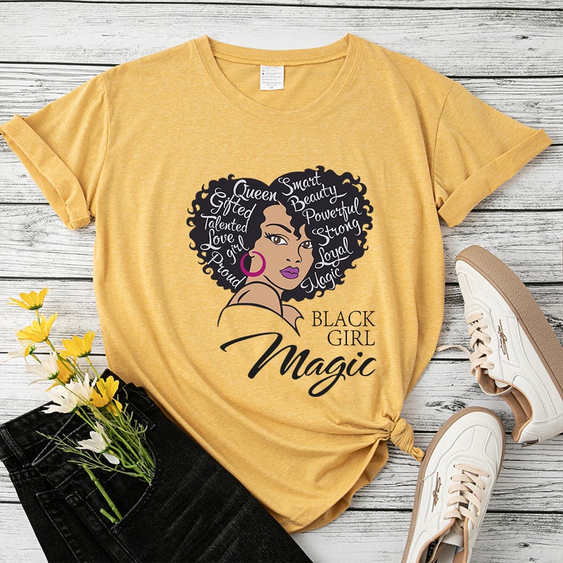 Autumn Cross-border Women's African Women's Head Printed Pattern Loose Pullover Short-sleeved T-shirt - Image 2