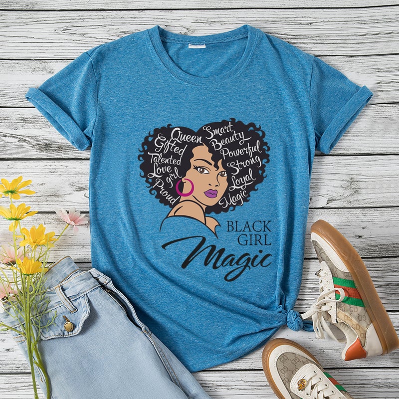 Autumn Cross-border Women's African Women's Head Printed Pattern Loose Pullover Short-sleeved T-shirt - Image 4