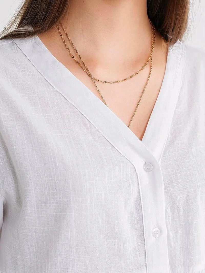 MixRay White Mixray Long Sleeve Tiered V-Neck Blouse for Women | Best Price UAE