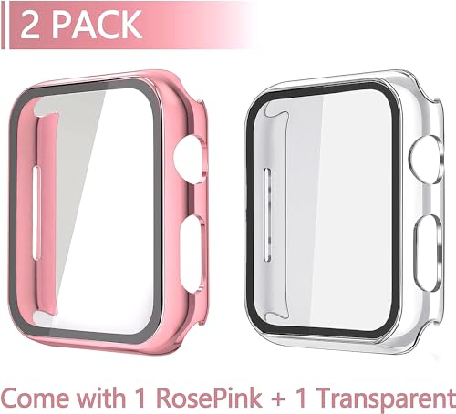 Misxi 2 Pack Hard PC Case with Tempered Glass Screen Protector Compatible with Apple Watch SE 3 (2025) SE 2 SE Series 6 Series 5 Series 4 40mm, 1 Rose Pink + 1 Transparent - Image 2