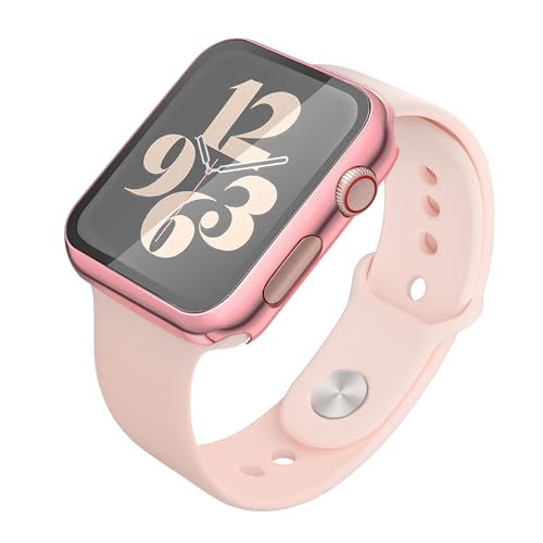 Misxi 2 Pack Hard PC Case with Tempered Glass Screen Protector Compatible with Apple Watch SE 3 (2025) SE 2 SE Series 6 Series 5 Series 4 40mm, 1 Rose Pink + 1 Transparent - Image 4