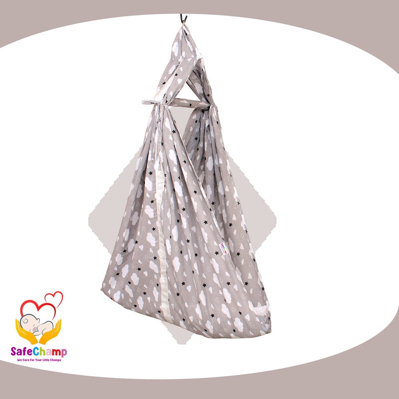 SafeChamp Cloud Baby Cradle Cloth with Seperator and Metal Window Cradle Hanger (Grey) - Image 2