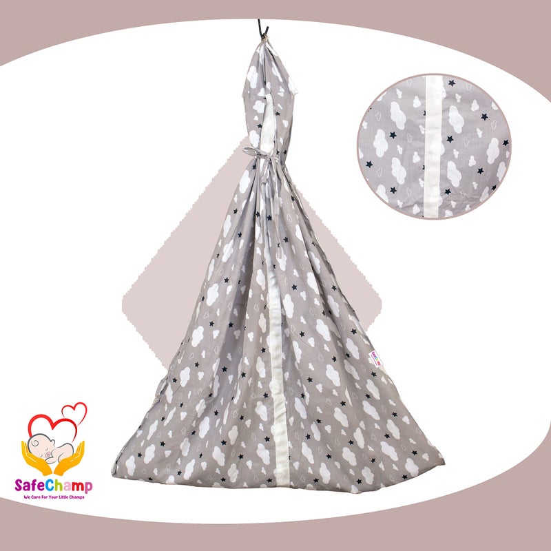 SafeChamp Cloud Baby Cradle Cloth with Seperator and Metal Window Cradle Hanger (Grey) - Image 4