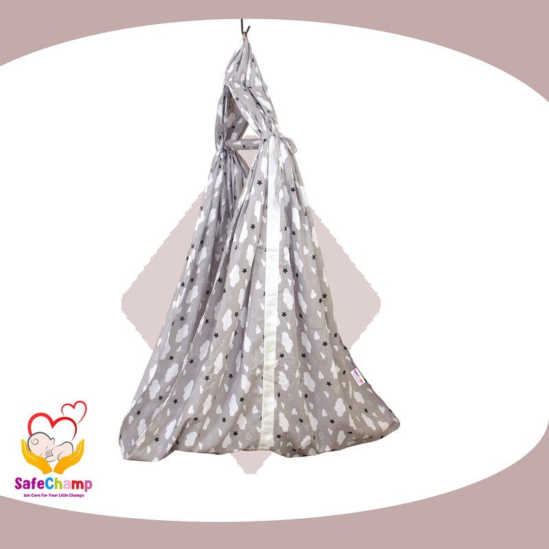 SafeChamp Cloud Baby Cradle Cloth with Seperator and Metal Window Cradle Hanger (Grey) - Image 5