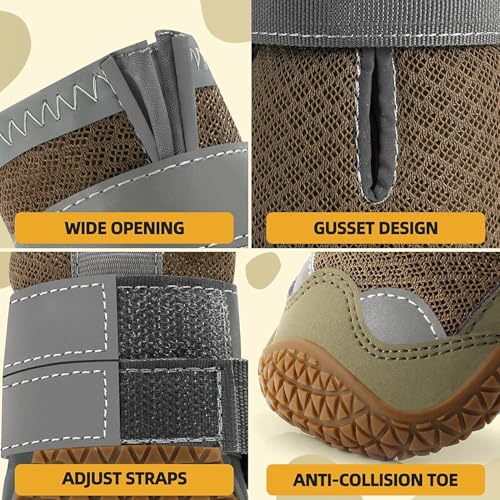KUTKUT Dog Boots for Hardwood Floor | Breathable Dustproof Dog Shoes | Dog Booties with Reflective Anti-Slip Sole | Outdoor Paw Protectors with Rubber Soles for Hiking and Running (Size: 6) - Image 3