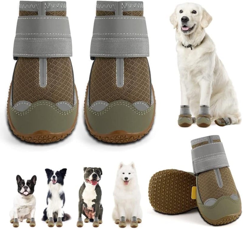 KUTKUT Dog Boots for Hardwood Floor | Breathable Dustproof Dog Shoes | Dog Booties with Reflective Anti-Slip Sole | Outdoor Paw Protectors with Rubber Soles for Hiking and Running (Size: 6) - Image 1