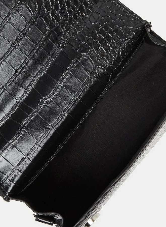 Styli Ribbon Accent Croc Textured Handbag with Top Handle
