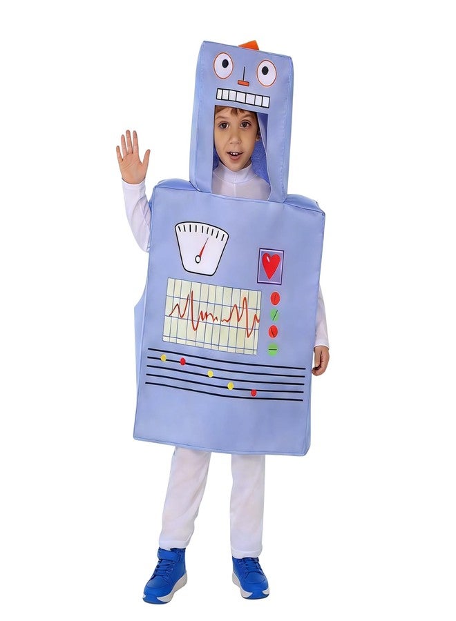 GRAJTCIN Unisex Robot Costume for Kids Funny Printed Space Themed Robot Outfits for Boys and Girls(Blue, 7-10 Years) - Image 1