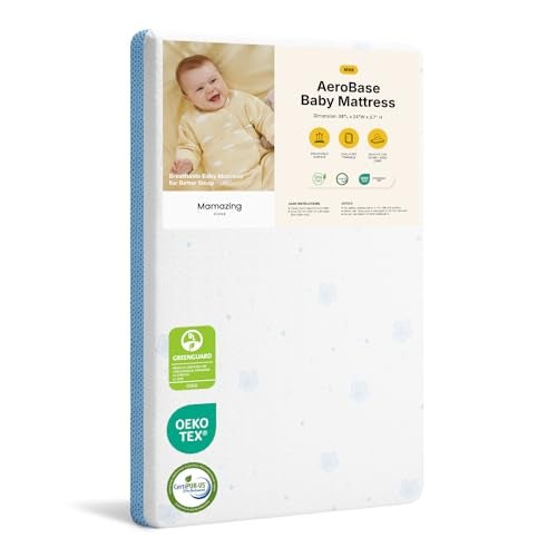 MAMAZING Aerobase Mini Crib Mattress 38" L x 24" W, 2-Stage Breathable Mattress, Non-Toxic, Waterproof Liner, Machine-Washable Outer Cover for Easy Care, Fits Mini Size & Portable Crib - Image 1