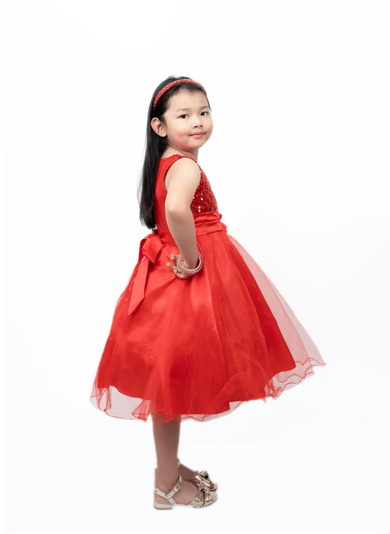 دىدانيالا Sparkly Sequins and Flower Dress Red
