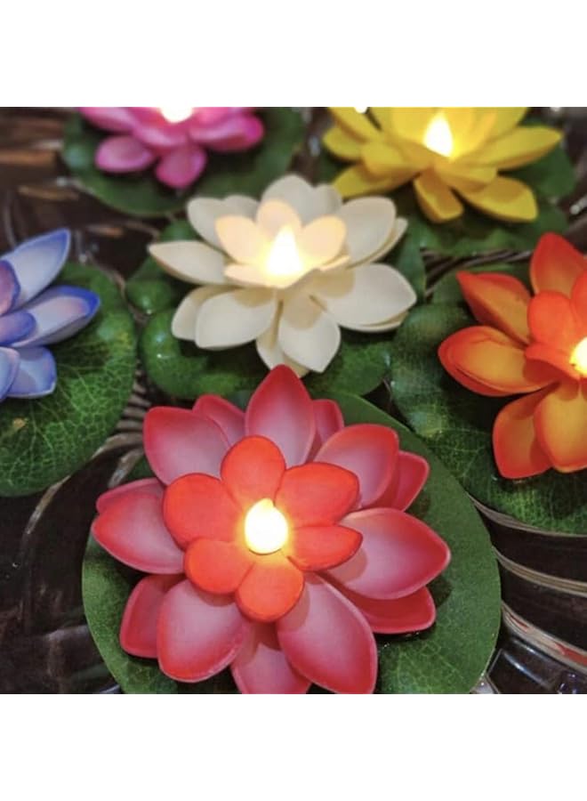 Green Tiger Trending Trunks Water Sensor Floating Lotus Flower LED Tea Candles for for Pool, Pond, Glass Bowl, Diwali, Decoration (Pack of 6) Random Color *Made in India* - Image 1