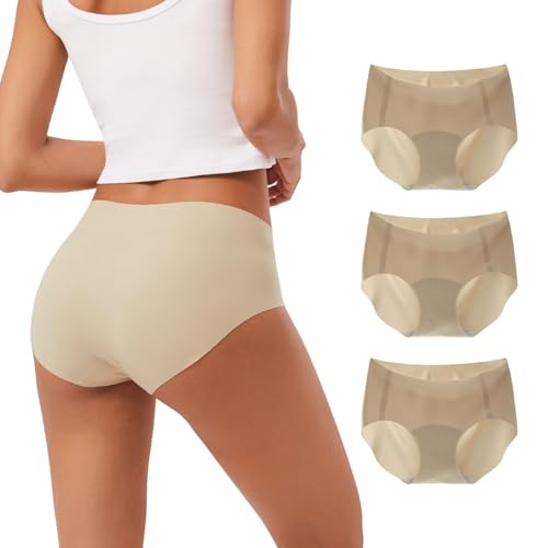 INNERSY Women's Seamless No Show Hipster Panties Invisible Light Underwear 3-Pack(3 Beige,Medium) - Image 1