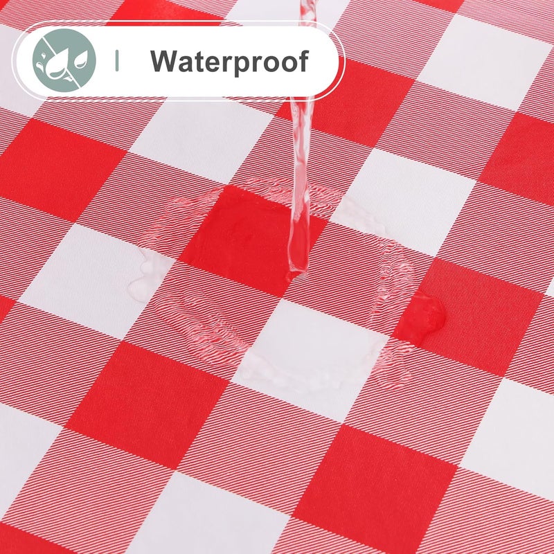 misaya Round Waterproof Vinyl Table Cloth Buffalo Flannel Backed Tablecloth Wipeable Plastic Table Cover for Dinner Kitchen Picnic 60 Red and White - Image 2