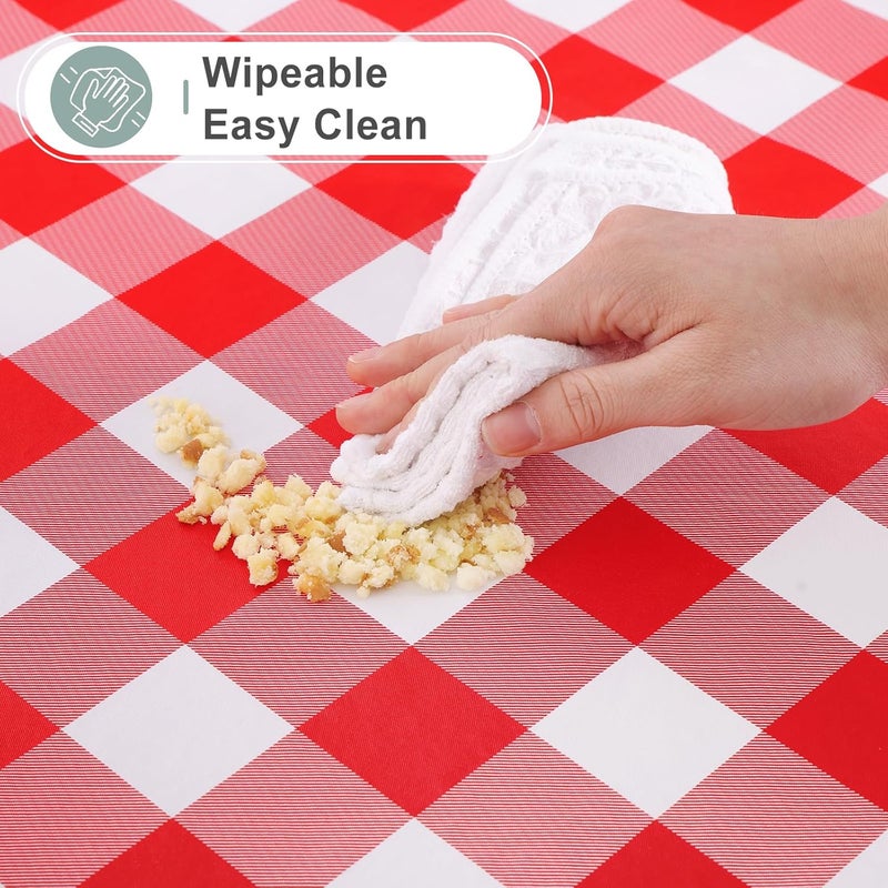 misaya Round Waterproof Vinyl Table Cloth Buffalo Flannel Backed Tablecloth Wipeable Plastic Table Cover for Dinner Kitchen Picnic 60 Red and White - Image 5