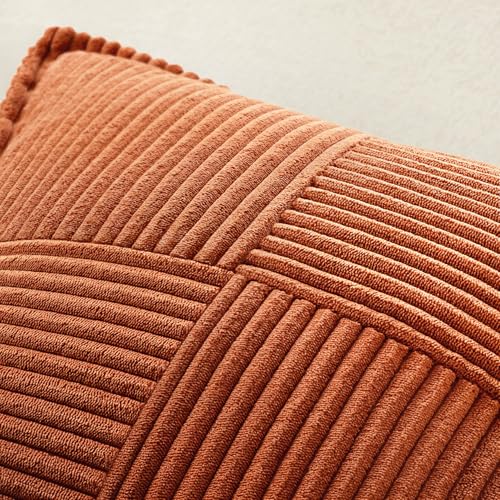 MIULEE Dark Rust Decorative Throw Pillow Covers for Couch Bed Livingroom 18x18 Inch Set of 2 Boho Accent Throw Pllows Broadside Striped Patchwork Soft Corduroy Pillowcases - Image 5