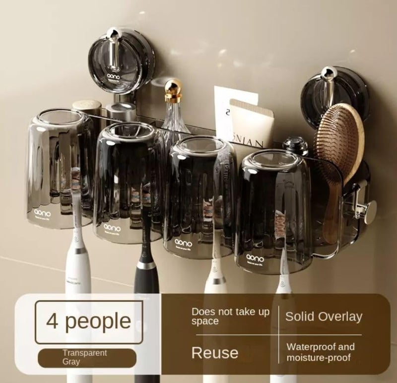 Furret Space-Saving Toothbrush Rack - Non-Perforated Wall-Mounted Organizer with Mouthwash Cup and Toothpaste Holder for Bathrooms - Image 2