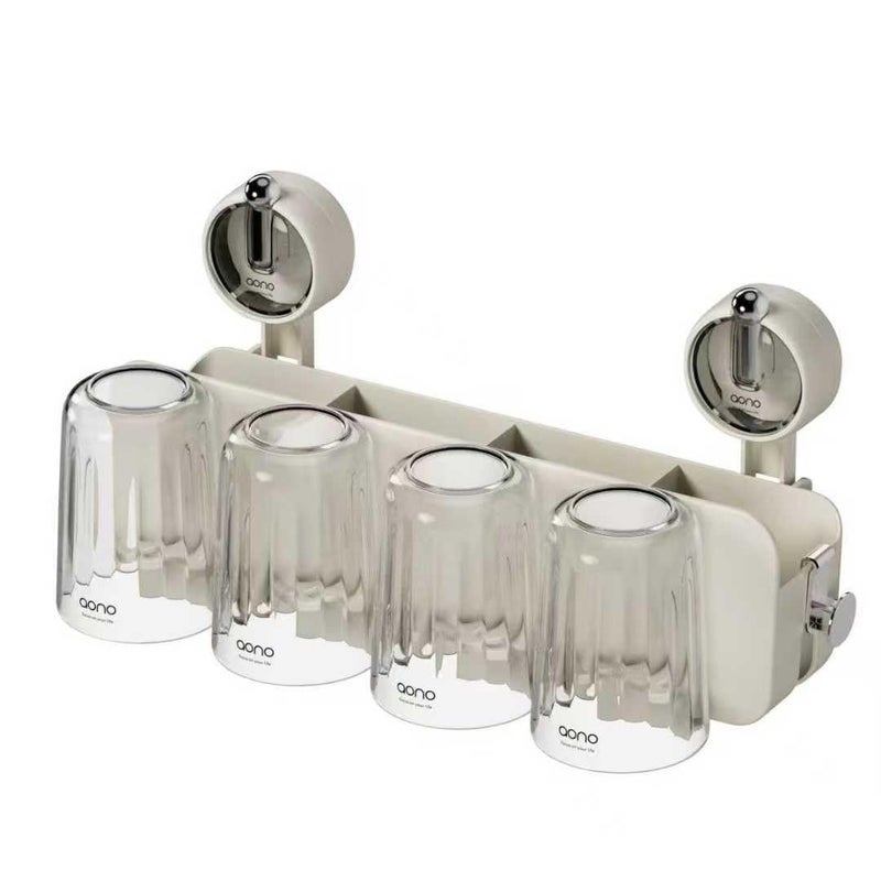 Furret Space-Saving Toothbrush Rack - Non-Perforated Wall-Mounted Organizer with Mouthwash Cup and Toothpaste Holder for Bathrooms - Image 3
