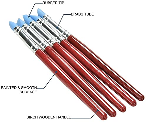 AMINIT Rubber Tip Paint Brushes for Sculpture, Pottery, Color Shaping, Blending, Drawing, Modeling and Remove Fingerprints (Set of 5, Brown) - Image 4