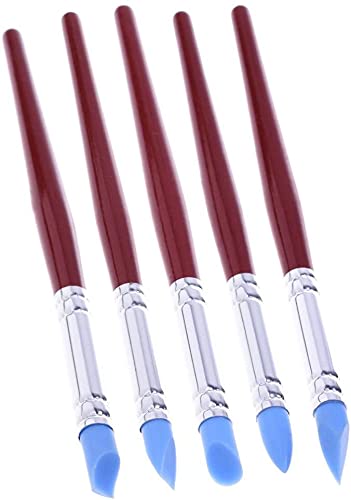 AMINIT Rubber Tip Paint Brushes for Sculpture, Pottery, Color Shaping, Blending, Drawing, Modeling and Remove Fingerprints (Set of 5, Brown) - Image 3