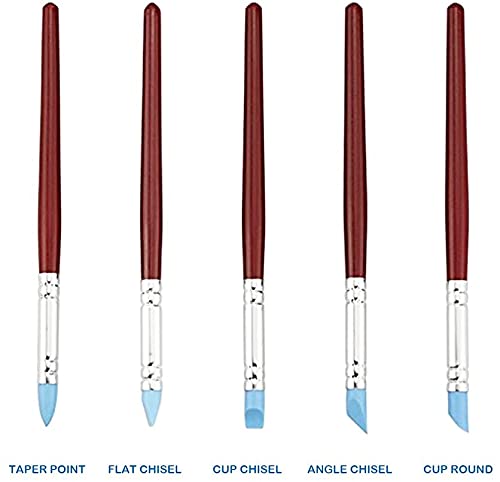 AMINIT Rubber Tip Paint Brushes for Sculpture, Pottery, Color Shaping, Blending, Drawing, Modeling and Remove Fingerprints (Set of 5, Brown) - Image 2