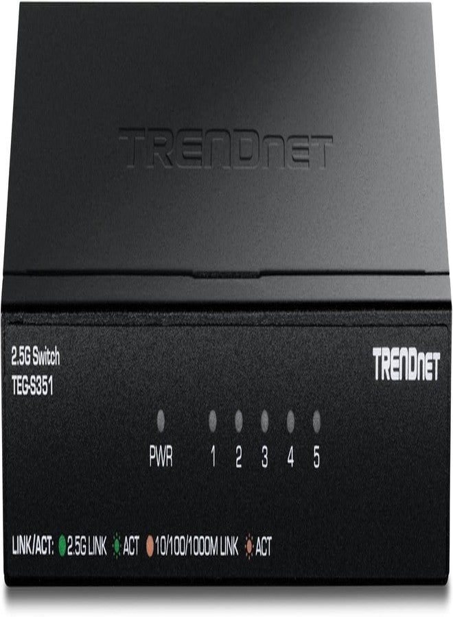 تريندنت مفتاح TRENDnet ذو 5 منافذ بسرعة 2.5 جيجابت، طراز TEG-S351، 5 منافذ RJ45 بسرعة 2.5 جيجابت، سعة تحويل 25 جيجابت في الثانية، متوافق مع معايير NDAA وTAA، موزع إيثرنت، لأجهزة الألعاب، ووحدات التخزين الشبكية (NAS)، وأجهزة الكمبيوتر، حماية مدى الحياة - Image 1