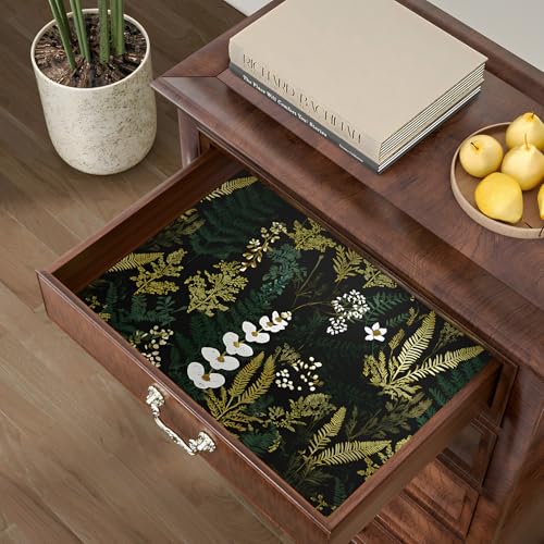 Fvlow Black Floral Wallpaper Peel and Stick Dark Green Gold Leaf Contact Paper Waterproof Self-Adhesive Forest Tropical Fern Wall Paper for Bedroom Countertop Desk Cabinets 17.4" x 118" Renter Friendly - Image 3
