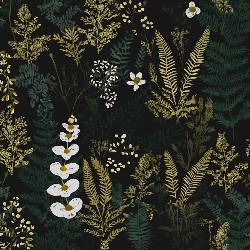 Fvlow Black Floral Wallpaper Peel and Stick Dark Green Gold Leaf Contact Paper Waterproof Self-Adhesive Forest Tropical Fern Wall Paper for Bedroom Countertop Desk Cabinets 17.4" x 118" Renter Friendly - Image 4