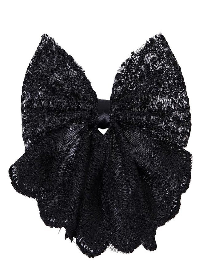 Ashkash 1 Pcs Large Lace Embroidery Hair Bow Clip Bowknot Hair Slides Metal Duckclip With Ribbon Hair Accessories For Girls & Women (Black) - Image 1