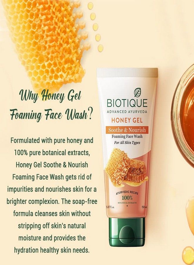 Biotique Biotique Honey Gel Soothe & Nourish Foaming Face wash For All Skin Types 150 ml - Image 2