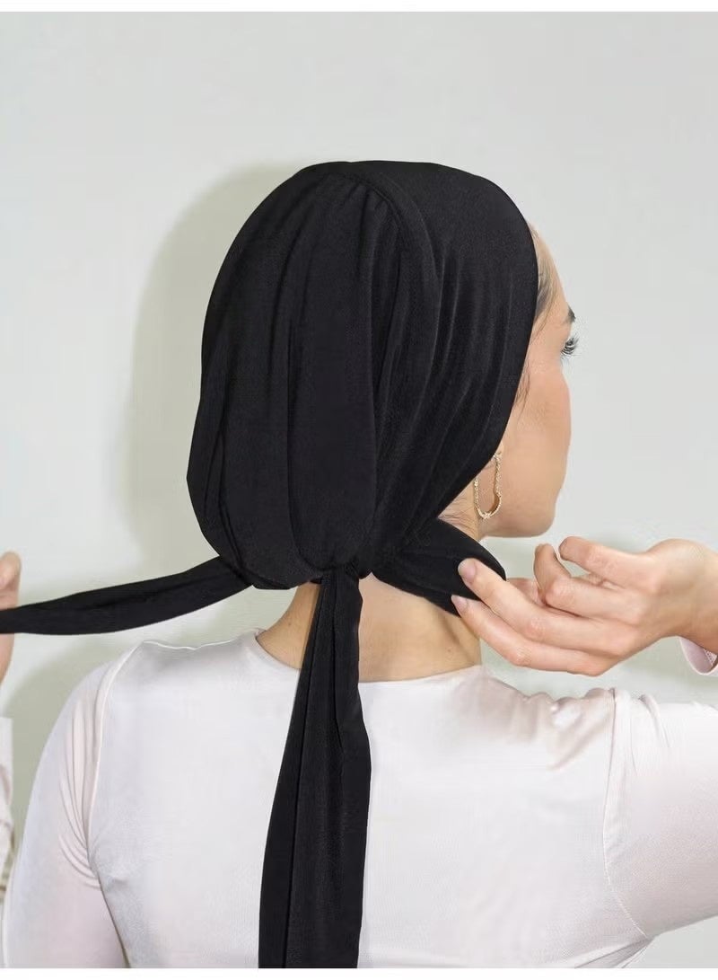 حجاب نسائي بلون سادة، بتصميمات قابلة للتعديل، وشريط رأس مطاطي على شكل عمامة، مصنوع من قماش قطني ناعم ومريح وجيد التهوية، مناسب للاستخدام اليومي كغطاء للرأس. - Image 1