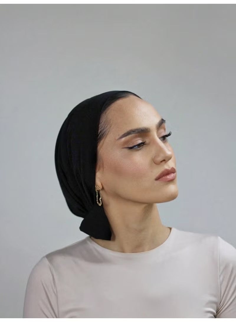 حجاب نسائي بلون سادة، بتصميمات قابلة للتعديل، وشريط رأس مطاطي على شكل عمامة، مصنوع من قماش قطني ناعم ومريح وجيد التهوية، مناسب للاستخدام اليومي كغطاء للرأس. - Image 4