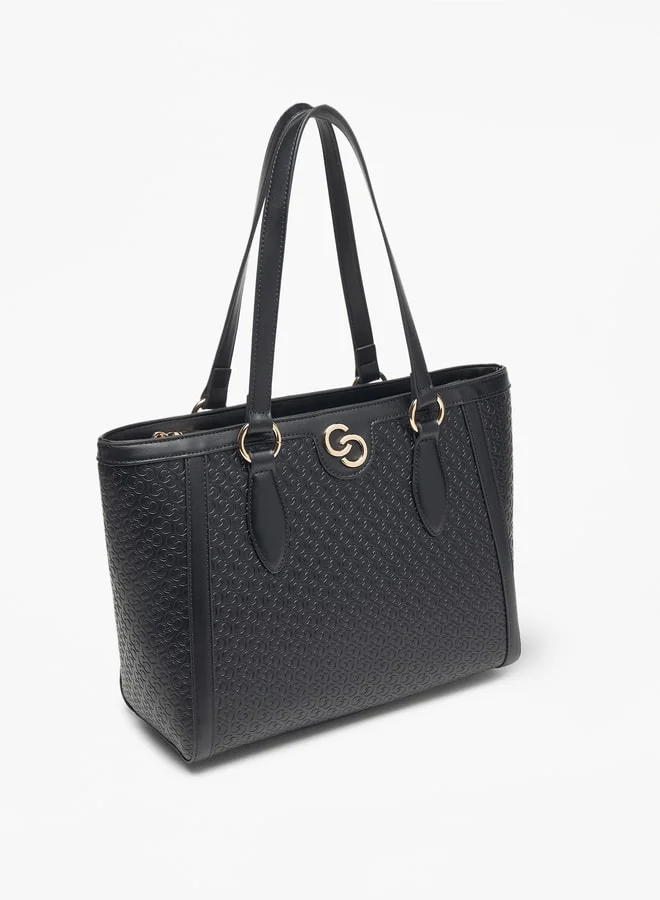Celeste Monogram Embossed Tote Bag with Zip Closure and Double Handle