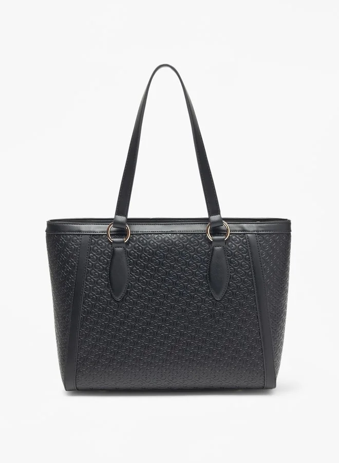 Celeste Monogram Embossed Tote Bag with Zip Closure and Double Handle